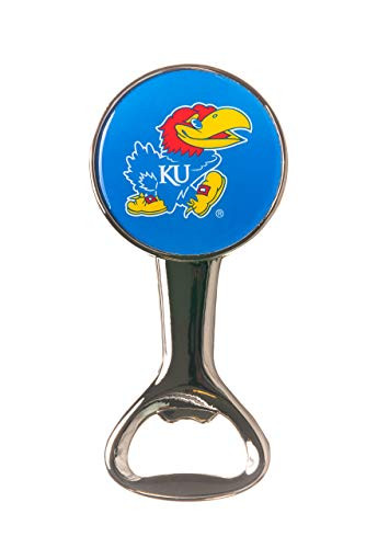 UNIVERSITY OF KANSAS JAYHAWKS NCAA ROUND MAGNETIC METAL BOTTLE OPENER