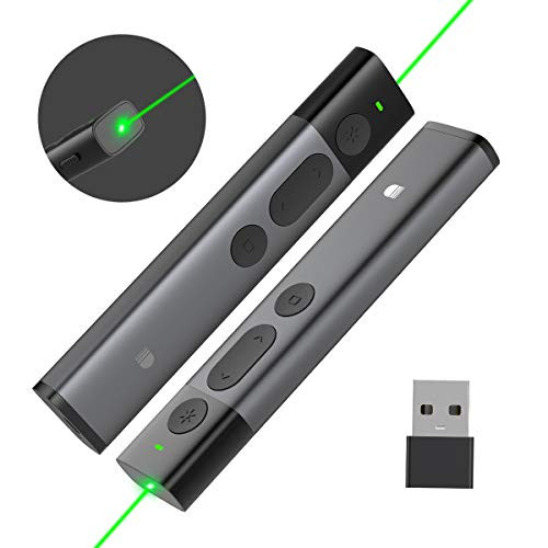 Doosl Presentation Clicker Upgraded Remote Green Light, Metal Powerpoint Clicker 400mAH Rechargeable Hyperlink PPT Office Wireless Presenter Remote (Black) (Black-032)