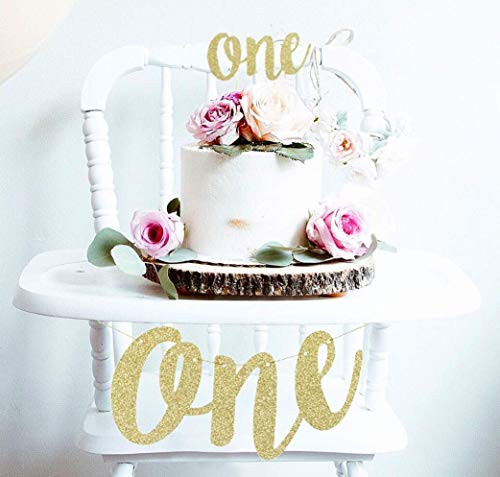 MT Decorations 1st First Birthday Decoration Set One High Chair Banner and One Cake Topper (Gold) MT Decorations 1st First Birthday Decoration Set One High Chair Banner and One Cake Topper (Gold)