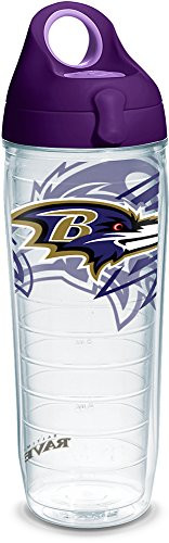 Tervis 1290775 NFL Baltimore Ravens Insulated Tumbler with Wrap and Purple Lid, 24oz Water Bottle, Clear