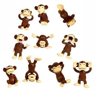 Monkey Figures - 10 Tiny Plastic Monkey Figures - Party Favors
