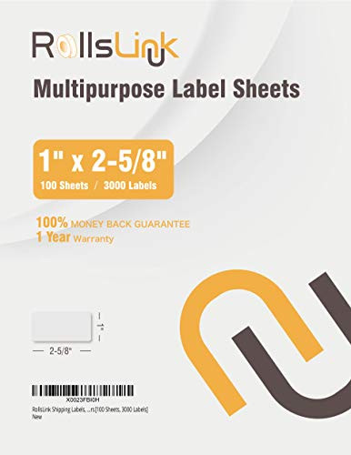 RollsLink 30 UP Address Labels, Label Paper White Self Adhesive Address Mailing Labels FBA Labels/FNSKU Labels for Laser and Inkjet Printers(100 Sheets, 3000 Labels)