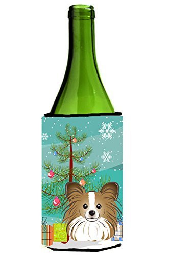 Caroline's Treasures Christmas Tree and Papillon Wine Bottle Koozie Hugger, 750 ml, Multicolor