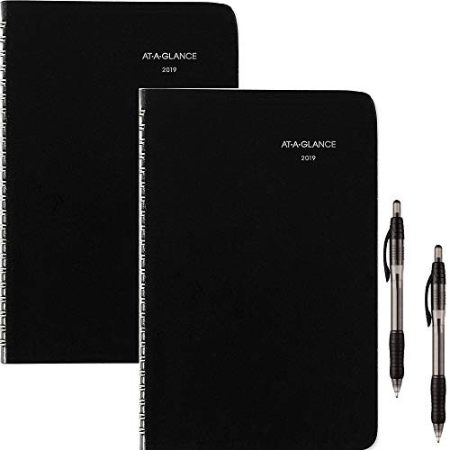 AT-A-GLANCE 2019 Weekly Planner / Appointment Book, DayMinder, 5" x 8", Small, Black 2 Pack and 2 Black Ballpoint Pens