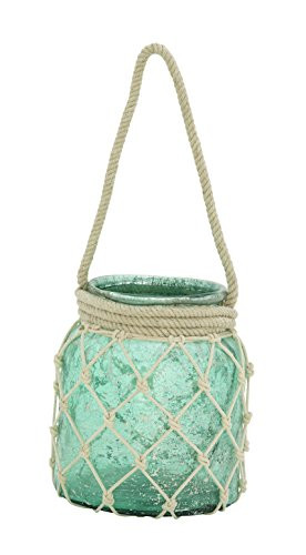 Deco 79 94955 Glass Rope Candle Lantern, 8"W/18"H