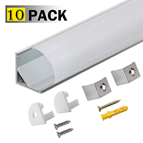 StarlandLed 10-PACK LED Aluminum Channel V Shape with Milky PC Cover for Strip Lights Installation,Easy to Cut,Professional Look LED Strip Diffuser Cover Track with Complete Mounting Accessories