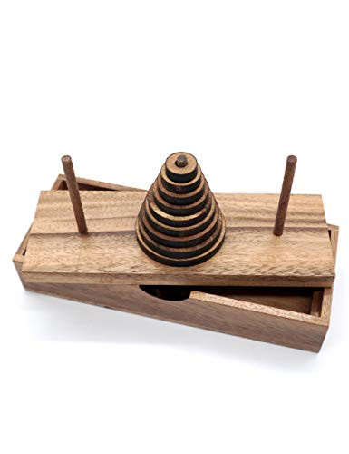 Fun Puzzle Board Games Gifts of Hanoi Tower (9 Rings) with Wooden Designs for Brain Teasers Logic Games Kids and Adults to Challenges Mastermind Game and Think Fun with Learning Tower Puzzles