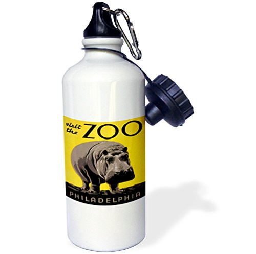 3dRose Visit The Zoo Philadelphia with Large Hippo on Yellow Background-Sports Water Bottle, 21oz (wb_171424_1), 21 oz, Multicolor