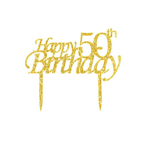 Happy 50th Birthday, Fifty Years Old Celebrating Party Cake Decorations, Gold Bling Bling Acrylic Cake topper