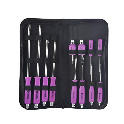 SJ-PT 12 PC Go-thru Striking Cap Professional and Impact Screwdriver with Labor-saving for Home Maintenance and Garage, Lady-use and Girl-use, Pink
