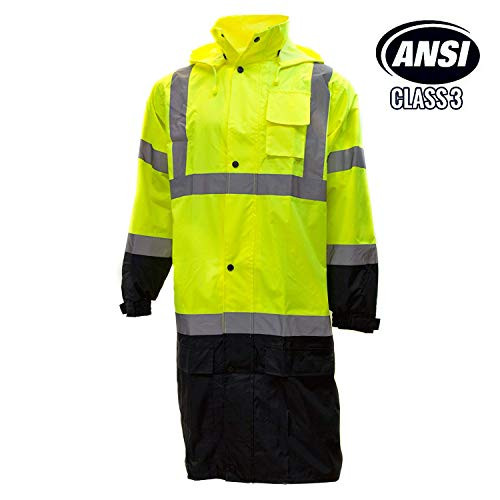 Troy Safety Class 3 Rainwear Reflective Hi-Viz Black Bottom Long Rain Coat RC-CLA3-LM22 (4XL, Lime)