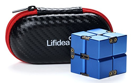 Lifidea Aluminum Alloy Metal Infinity Cube Fidget Cube (5 Colors) Handheld Fidget Toy Desk Toy with Cool Case Infinity Magic Cube Relieve Stress Anxiety ADHD OCD for Kids and Adults (Blue)