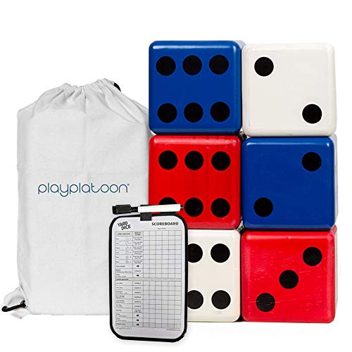 Play Platoon Lawn Dice with Scoreboard - Giant Red White & Blue Wooden Yard Dice Outdoor Game