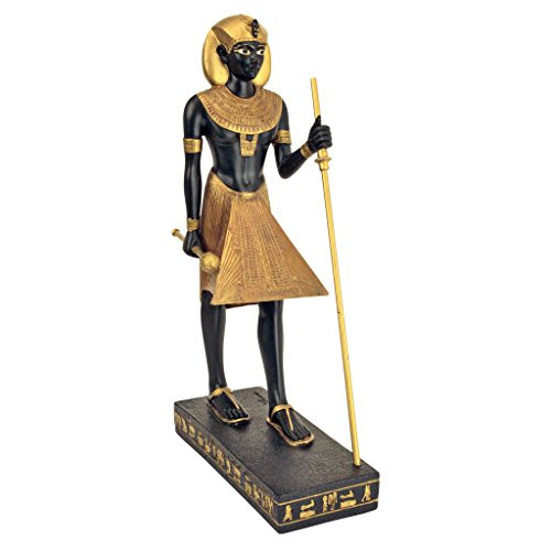 Design Toscano King Tut Tutankhamen Pharaoh of the Egyptian Realm Figurine Statue, 8 Inch, Polyresin, Black and Gold