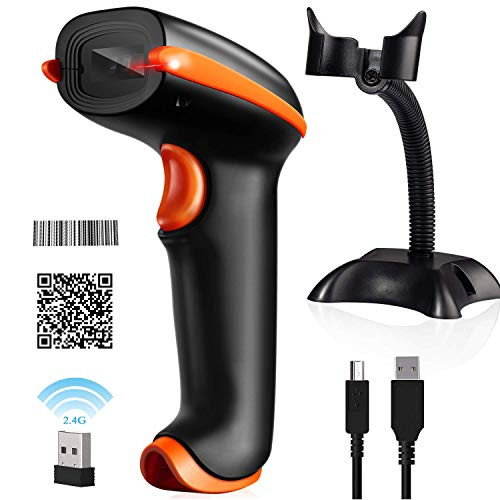 Tera Barcode Scanner Wireless 1D 2D 2-in-1 (2.4G Wireless & USB 2.0 Wired) 2D QR Bar Code Scanner Cordless CMOS Image Barcode Reader for Mobile Payment Computer Screen 2D Scanner Barcode with Stand