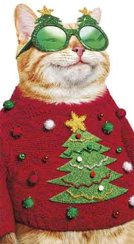 Avanti 4-Count Humorous Die-Cut Christmas Cards with Envelopes, Cat in an Ugly Christmas Sweater