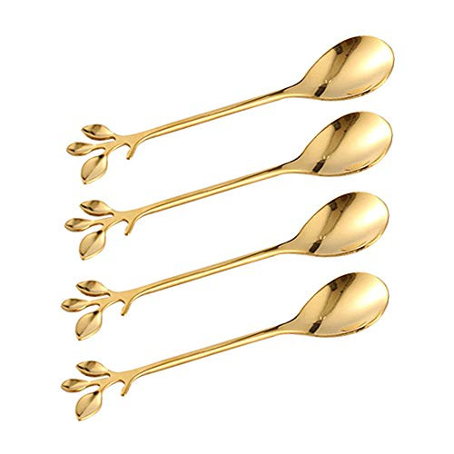 Turbokey Gold Leaf Coffee Spoon Sugar Spoon Set of 4,Ice-Cream Tea Stirring Spoons 4.7 Inches Retro Dessert Demitasse Espresso Spoons Cutlery Kitchen Tableware Turbokey Gold Leaf Coffee Spoon Sugar Spoon Set of 4,Ice-Cream Tea Stirring Spoons 4.7 Inches Retro Dessert Demitasse Espresso Spoons Cutlery Kitchen Tableware