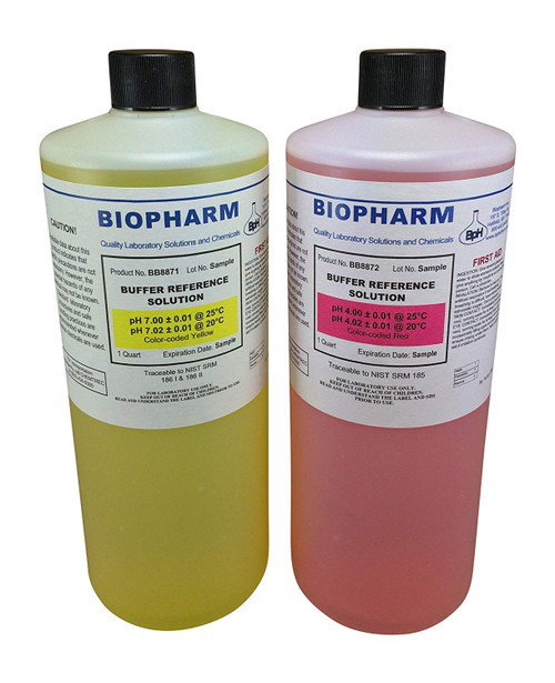 Biopharm pH Calibration Solution 2-Pack Quart (1 L) Bottles pH 4 and pH 7 Buffer NIST Traceable Reference Standards for All pH Meters