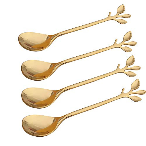 Gold Leaf Espresso Coffee Spoon Ice-Cream Tea Sugar Spoon Stainless Steel 4.7 Inches Mini Stirring Spoons Dessert Demitasse Spoons, Set of 4 Gold Leaf Espresso Coffee Spoon Ice-Cream Tea Sugar Spoon Stainless Steel 4.7 Inches Mini Stirring Spoons Dessert Demitasse Spoons, Set of 4