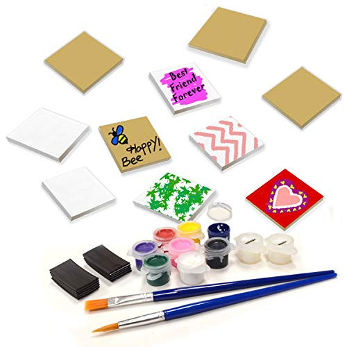 VHALE DIY Create and Paint Your Own Magnetic Tile Art Kit, Includes 10pcs MDF Tiles (2.5x2.5) with Non Scratch Magnets, Fridge and School Locker Decor, Creative Art and Craft, Party Favor for Kids