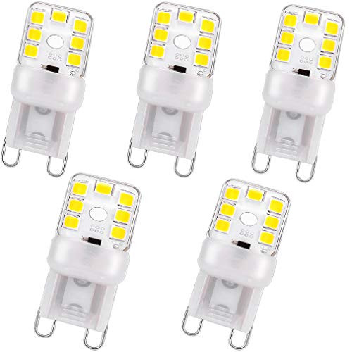LXcom 2.5W G9 LED Bulb Dimmable Led Corn Light Bulbs(5 Pack)- Led Chandelier Light Bulb 250LM Daylight White 6000K 25W Halogen Bulb Equivalent G9 COB Bulb for Landscape Lighting Chandeliers,AC110V