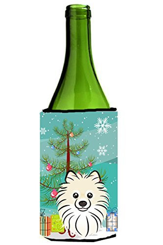 Caroline's Treasures Christmas Tree and Pomeranian Wine Bottle Koozie Hugger, 750 ml, Multicolor