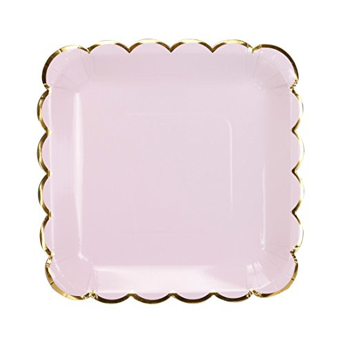 Geeklife Gold Paper Party Plates, Metallic Gold Border 9 inch Paper Dessert Plates, Pink Cute Decorative Plates Set, 20 count