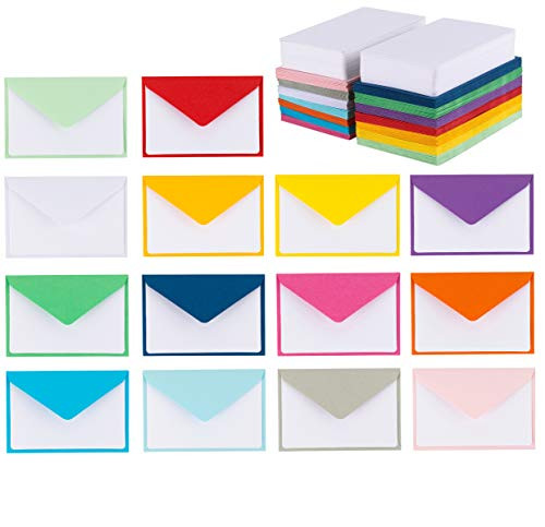 140 Mini Envelopes with White Blank Note Cards, Colorful Mini Envelopes 14 Assorted Colors 4"x 2.7" for Business Cards, Gift Cards