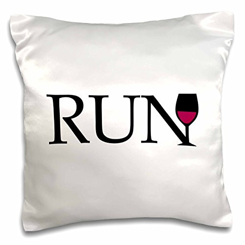 3dRose pc_161537_1 Run for Wine Typography Word with Wine Glass Runner Fun Running Club Race Racing Marathon White Pillow Case, 16" x 16"