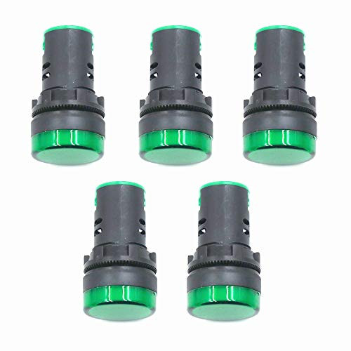 HONJIE AC/DC 24V LED Indicator Lights Flush Panel Mount Green LED 7/8" 22mm-5Pcs