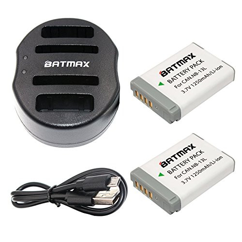 Batmax 2Packs NB-13L NB 13L NB13L Battery + USB Dual Charger for Canon NB-13L Battery;Canon PowerShot G5X G7X G9X G7 X Mark II G9X Mark II SX620 HS SX720 HS SX730 HS Digital Cameras