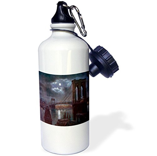 3dRose Brooklyn Bridge and The River at Night with a Full Moon-Sports Water Bottle, 21oz (wb_170443_1), 21 oz, Multicolor