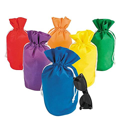 Fun Express Assorted Rainbow Drawstring Non-Woven Bags (1 Dozen)