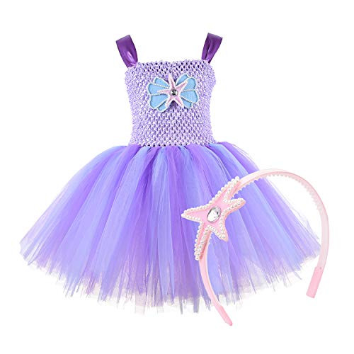 Mermaid Tutu Dress with Headband Mermaid Dress for Girls Purple Tutu Dress Tulle Costume Outfit for Party,Cosplay 2T 4T 6T 8T