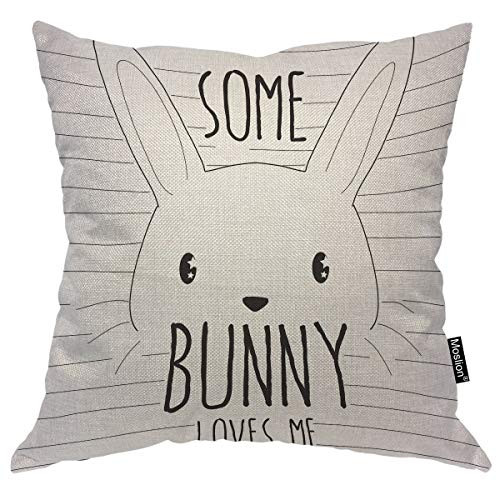 Moslion Rabbit Pillows Cute Animal in Black White Stripes with Wprd Some Bunny Loves Me for Easter Throw Pillow Cover Decorative Pillow Case Square Cushion Accent Cotton Linen Home 18x18 Inch Moslion Rabbit Pillows Cute Animal in Black White Stripes with Wprd Some Bunny Loves Me for Easter Throw Pillow Cover Decorative Pillow Case Square Cushion Accent Cotton Linen Home 18x18 Inch