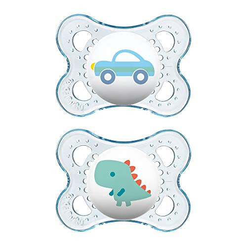 MAM Pacifiers, Baby Pacifier 0-6 Months, Best Pacifier for Breastfed Babies, Clear Design Collection, Boy, 2-Count