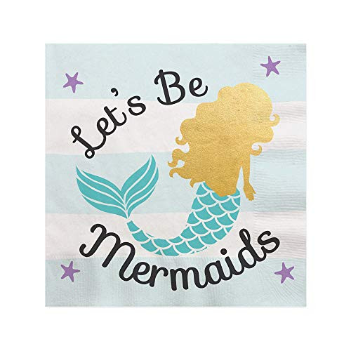 Let's Be Mermaids with Gold Foil - Baby Shower or Birthday Party Cocktail Beverage Napkins (16 Count)