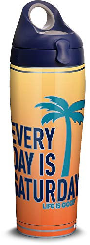 Tervis 1314688 Life is Good - Every Day Saturday Stainless Steel Insulated Tumbler with Lid, 24 oz Water Bottle, Silver