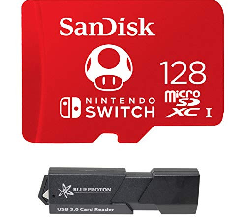 SanDisk 128GB MicroSDXC UHS-I Card for Nintendo Switch & BlueProton USB 3.0 MicroSDXC Card Reader