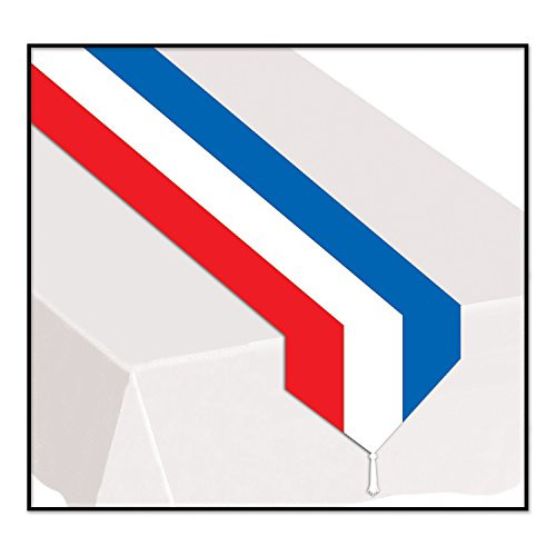 Beistle Printed Patriotic Table Runner, 11 by 6-Feet, Red/White/Blue