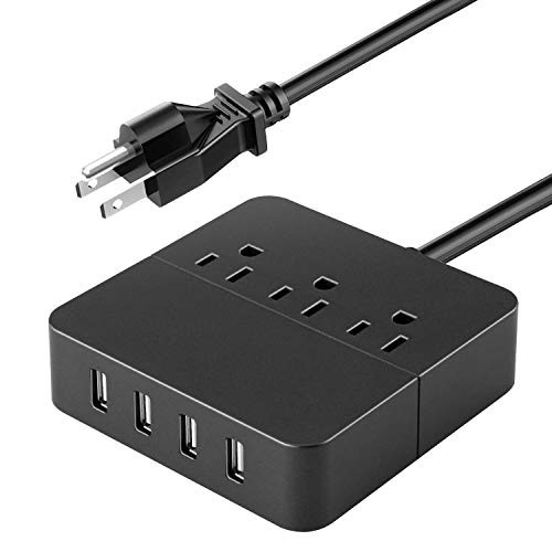 Ausein Power Strip with 4 USB Ports 3 Outlets, Portable Multi Ports Desktop Charging Station 5FT Extension Cord with Surge Protector for Travel Office Home-Black