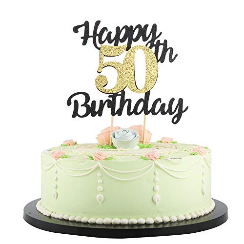 LVEUD Happy Birthday Cake Topper Black Font Golden Numbers 50th Birthday Happy Cake Topper -Birthday Party Decorations (50th) LVEUD Happy Birthday Cake Topper Black Font Golden Numbers 50th Birthday Happy Cake Topper -Birthday Party Decorations (50th)