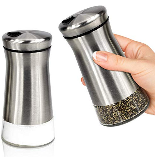 Elegant Salt and Pepper Shakers With Adjustable Pour Holes - Gorgeous Stainless Steel Salt and Pepper Dispenser Set - Perfect For Your Sea, Kosher Or Himalayan Salt Elegant Salt and Pepper Shakers With Adjustable Pour Holes - Gorgeous Stainless Steel Salt and Pepper Dispenser Set - Perfect For Your Sea, Kosher Or Himalayan Salt