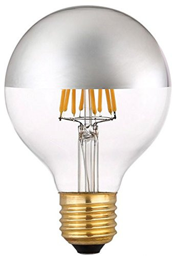 Bulbright Half Chrome Retro LED Filament Bulb G80 6W Edison Bulb, Silver Bowl Tipped, E26 Base, Soft Warm White 2700K, 60W Equivalent, 110-120VAC, Dimmable (6)