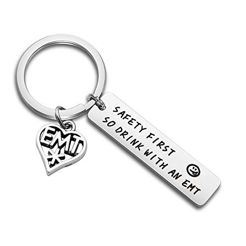 FUTOP EMT Keychain Safety First So Drink with an EMT Keychain Emergency Medical Technician Gift Paramedic Gifts (EMTd Keychain)