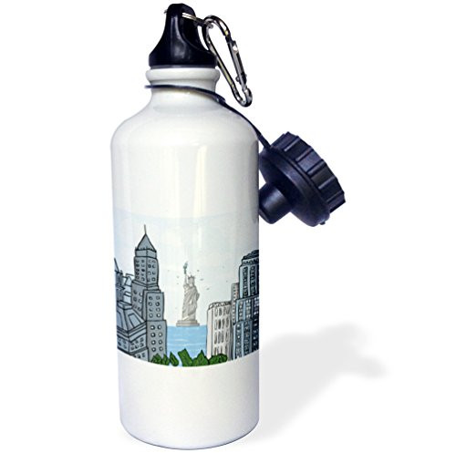 3dRose wb_116512_1 Doodle Vector NYC New York City Statue Of Liberty Digital Illustration-Sports Water Bottle, 21 oz, White