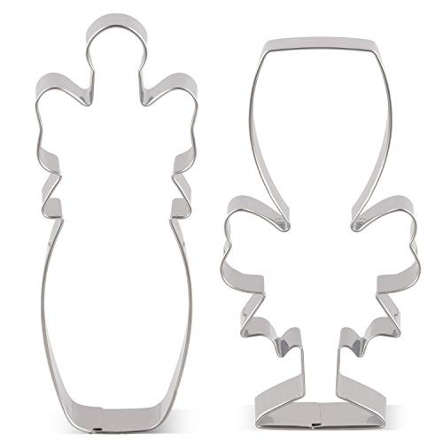 LILIAO Champagne and Champagne Glass with Ribbon Cookie Cutter for Wedding/Engagement - Stainless Steel