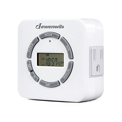 DEWENWILS Digital Outlet Timer Indoor for Electrical Outlets, 7 Day Programmable Plug in Lamp Timer with 2 Grounded Outlets for Grow Light/Aquarium, 1/2 HP, ETL Listed