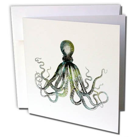 3dRose Greeting Card Octopus Drawing on White Background, 6 x 6" (gc_268136_5)