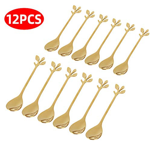 Gold Leaf Coffee Spoon Soup Spoons Sugar Spoons, Ice-Cream Tea Stirring Spoons 4.8 Inches Retro Dessert Demitasse Espresso Spoons Cutlery Kitchen Tableware-Set of 12 Gold Leaf Coffee Spoon Soup Spoons Sugar Spoons, Ice-Cream Tea Stirring Spoons 4.8 Inches Retro Dessert Demitasse Espresso Spoons Cutlery Kitchen Tableware-Set of 12